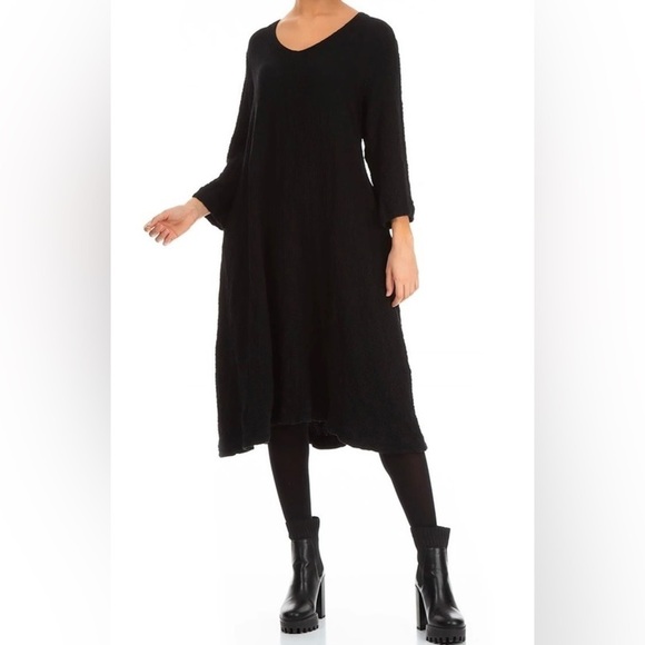 NWT Grizas Black Wool Crinkled Midi Length Dress Black XXXL - Picture 1 of 10